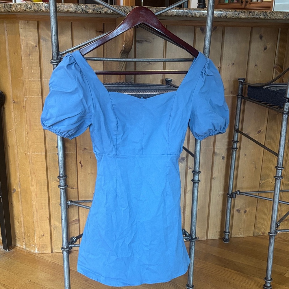 Blue Puff Sleeve Dress
